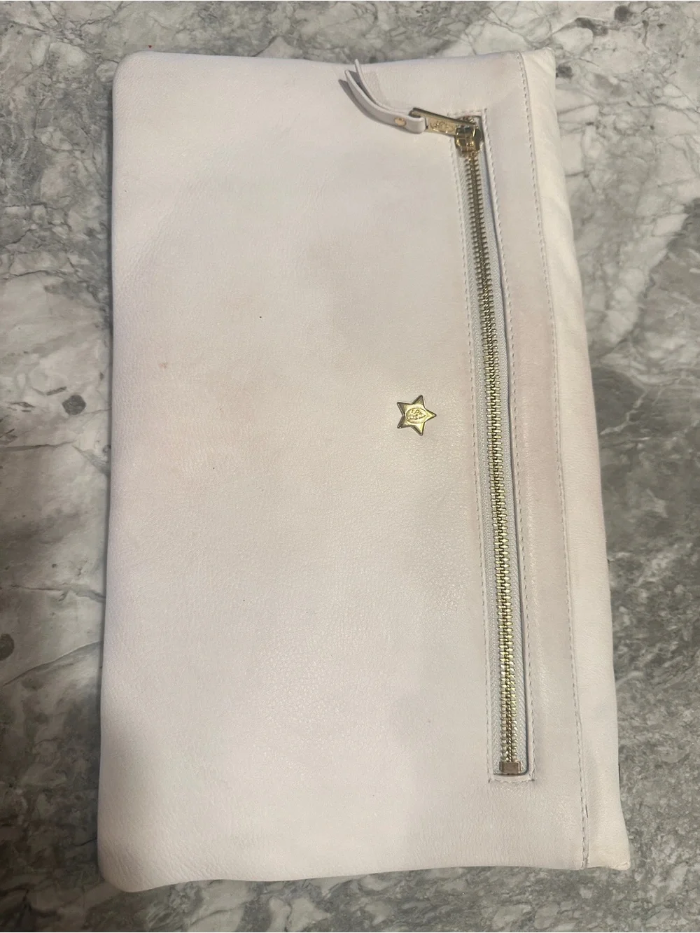 Ash White Envelope Clutch with Gold & Silver Stud Embellishments